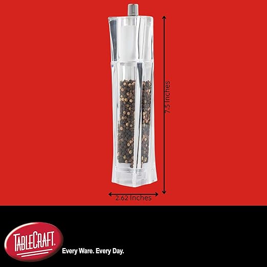 TableCraft 11832, Acrylic Salt and Pepper Mill Combo, 2-in-1 Grinder and Shaker, Clear, 30ml Shaker / 75ml Grinder, Break-Resistant, Square Design, Commercial Foodservice Grade - Image 2