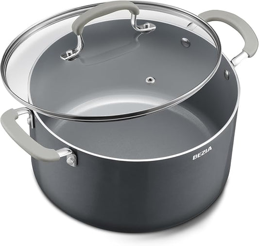8 Quart Nonstick Stock Pot with Lid - BEZIA Ceramic Large Soup Pot for Family Cooking, Induction Ready, Stay-Cool Silicone Handles, Easy Cleanup, Perfect for Stews, Pasta & Batch Cooking by BEZIA