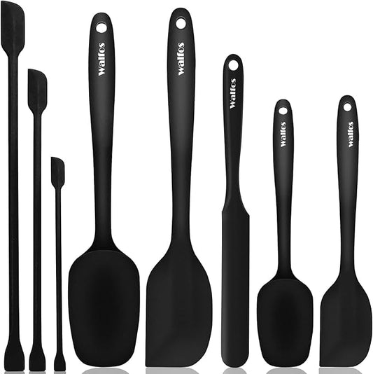 Walfos Silicone Spatula Set of 8(600°F）- Heat Resistant Kitchen Silicone Scraper Spatulas & Mini Spatulas, One-Piece Seamless Design, Perfect for Cooking Mixing & for Non-stick Cookware,black by Walfos