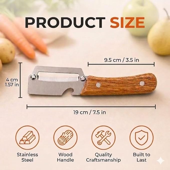 2-Pack Vegetable Peeler with Bottle Opener, Thickened Stainless Steel Wide Blade for Smooth Peeling, Wooden Handle Kitchen Peeler for Fruits & Vegetables