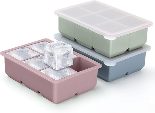 Excnorm Silicone Ice Cube Trays 3 Pack - Large Size Silicone Ice Cube Molds with Leak Proof Removable Lid Square Ice Cube Tray And BPA Free for Cocktail,Whiskey, Stackable Flexible Ice by Excnorm