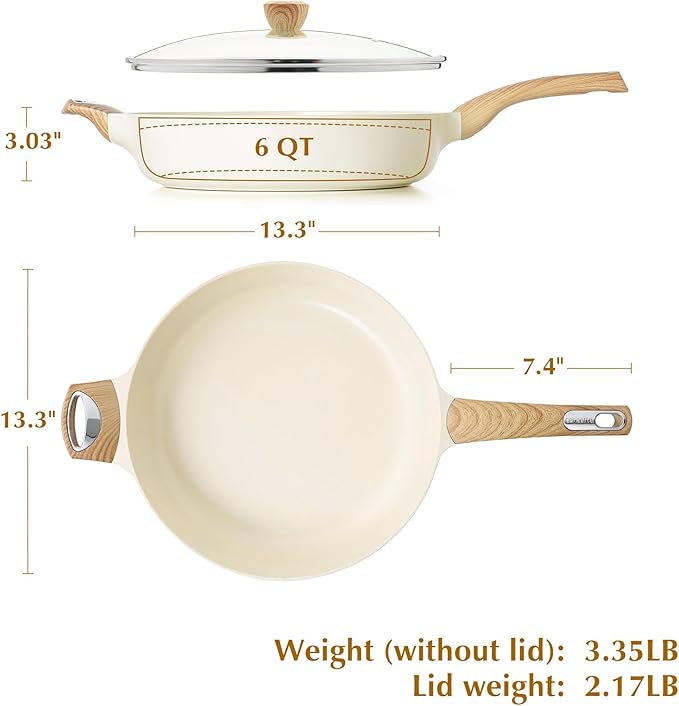 SENSARTE Ceramic Nonstick Frying Pan Skillet with Lid, 13.3 Inch Large Deep Frying Pan, 6 Qt Saute Pan, Induction Pan, Healthy Non Toxic Cooking Pan with Helper Handle, PFOA PFAS PTFE Free - Image 6