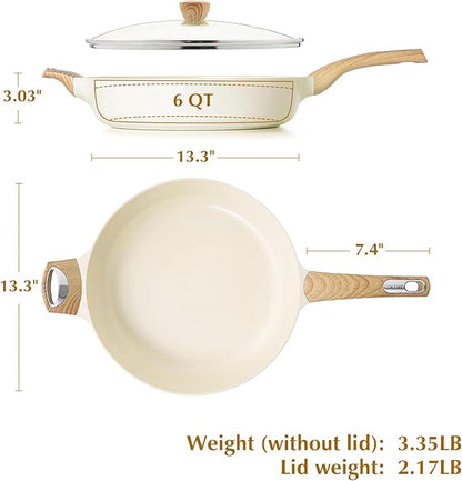 SENSARTE Ceramic Nonstick Frying Pan Skillet with Lid, 13.3 Inch Large Deep Frying Pan, 6 Qt Saute Pan, Induction Pan, Healthy Non Toxic Cooking Pan with Helper Handle, PFOA PFAS PTFE Free - Image 6
