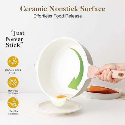 Kordisen Nonstick Ceramic Deep Frying Pan, 10 Inch Non Toxic Skillet with Lid, Healthy Jumbo Cooker, Saute Pan for Cooking, Induction Cookware, PFOA & PFAS Free (Cream) - Image 2