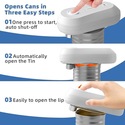 Auto Electric Can Opener, Rechargeable Can Openers for Seniors & Arthritis, One-Touch Automatic Can Opener, Hands-Free, Smooth Edge, Compact, Cordless, Food-Safe Kitchen Gadgets,White
