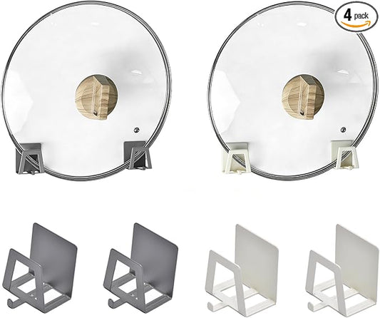 Pot Lid Holders Organizer Wall-Mounted Hook Rack Holder Organizers Inside Cabinet Door Wall Mount Pots Top Holder for Kitchen Cupboard Bedroom Living Room (4, Gray+White)