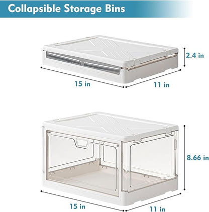 Kmiectse Clear Storage Bin with Lid 3 Pack 【Stackable & Sturdy】 Plastic Multifunctional Folding Storage Bins for Bedroom, Living Room, Study,Room, 23 QT Folding Box with Magnetic Door - Image 2