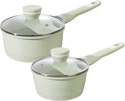Sauce pan set 4 Pcs 1.5Qt & 2.0Qt SaucePan Set with Lid, Non Stick Sauce Pot for Cooking, Easy to Clean, 100% Free PFOA PFAS Cooking all stovetop - Green Granite by Xuanying