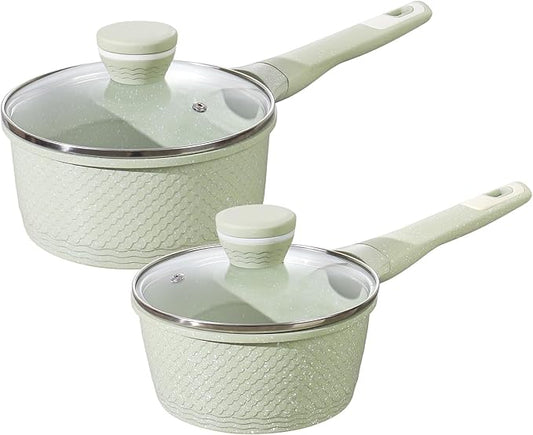 Sauce pan set 4 Pcs 1.5Qt & 2.0Qt SaucePan Set with Lid, Non Stick Sauce Pot for Cooking, Easy to Clean, 100% Free PFOA PFAS Cooking all stovetop - Green Granite by Xuanying