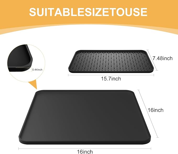 Silicone Coffee Mat,16''x16'' Coffee Bar Mat with Detachable Dish Drying Mat for Kitchen Countertops,Coffee Bar Accessories Fit Under Coffee Maker Coffee Machine Coffee Pot Espresso Machine Dish Rack - Image 4