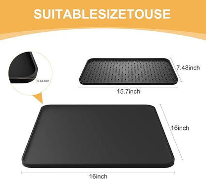 Silicone Coffee Mat,16''x16'' Coffee Bar Mat with Detachable Dish Drying Mat for Kitchen Countertops,Coffee Bar Accessories Fit Under Coffee Maker Coffee Machine Coffee Pot Espresso Machine Dish Rack - Image 4