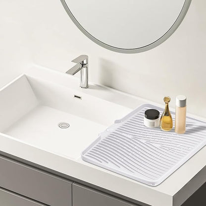 TIKNIK Silicone Dish Drying Mat, Stone Drying Mat for Kitchen Counter with Built-In Drain, Non-Slip Drain Pad with Built-in Drain, Heat Resistant Stone Drying Mat, Hangable, White-2pcs, 20" x 15" - Image 6