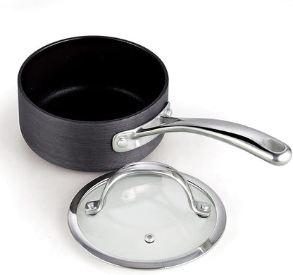 Cooks Standard 1-Quart Saucepan Hard Anodized Nonstick with Glass Lid, Cooking Sauce pot Milk Pan, Black