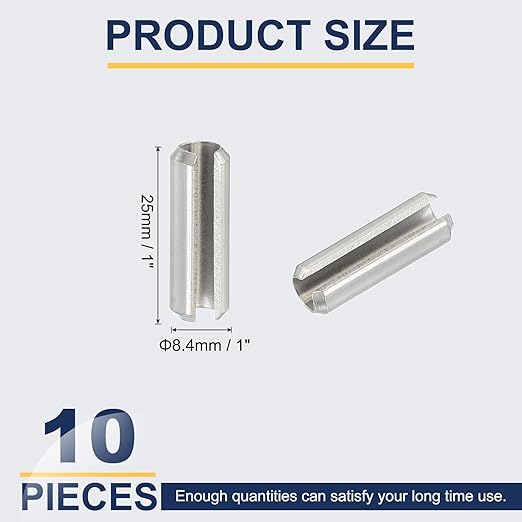 PATIKIL Slotted Spring Pin, 10 Pcs 5/16" x 1" (8.4mm x 25mm) 304 Stainless Steel Split Roll Pins Spring Dowel for Home Improvement Automotive Machine Repair, Silver