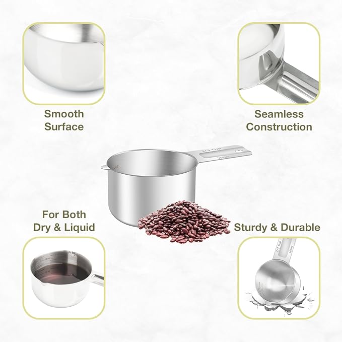 2PCS 2/3Cup (160ml, 5.3oz) Single Measuring Cup, Etched Inner Scale Stainless Steel Measure Scoop, Metric and US Measurement, Dishwasher Safe - Image 5