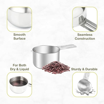 2PCS 2/3Cup (160ml, 5.3oz) Single Measuring Cup, Etched Inner Scale Stainless Steel Measure Scoop, Metric and US Measurement, Dishwasher Safe - Image 5