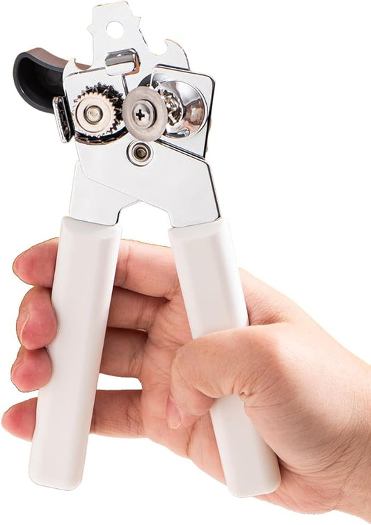 Can Opener Manual, Can Openers Hand Held with Comfort Anti-Slip Handles, Heavy Duty Stainless Steel Can Opener Smooth Edge and Bottle Openers, Easy Turn Can Openers for Seniors, Kitchen, White by Wonforic