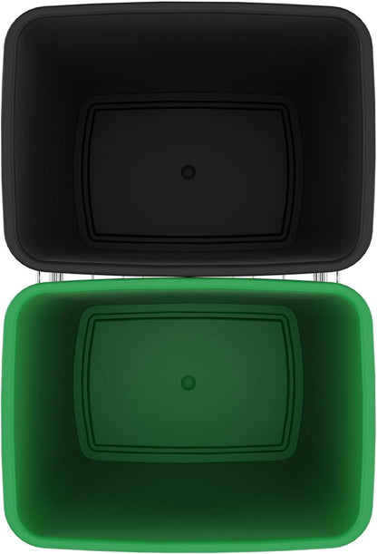 Rev-A-Shelf RV-18KD-1918C-S Double Pullout Trash Can for Kitchen Cabinets 35 Quart Garbage Recycling Bin Container on Full Slides, Green/Black