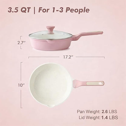 SENSARTE Nonstick Ceramic Skillet with Lid 10-inch, 3.5QT Non Toxic Deep Frying Pan, Saute Pan with Lid, Stay-cool Handle, Healthy Cooking Pot, Induction Compatible, Pink - Image 2