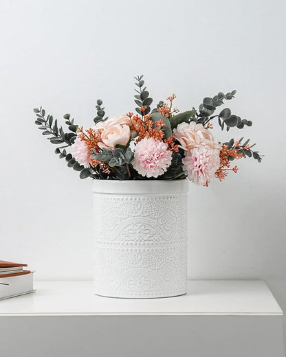 FUN ELEMENTS Kitchen Utensil Holder, 7.2" Super Large Utensil Crock Heavy and Stable Lace Emboss Ceramic Utensil Holder for Kitchen Counter (Bright White) - Image 6