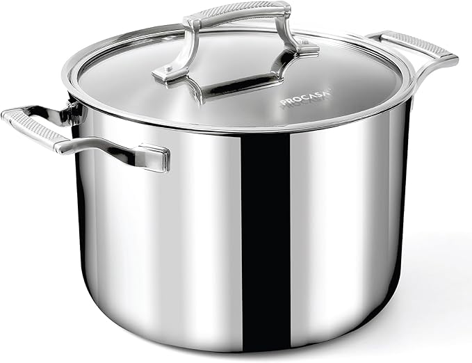 8 Quart Stainless Steel Stock Pot - Fully Clad Tri Ply Large Dutch Oven with Lid - Large Pot for Cooking, Pasta, Soups - Coating-Free, PFAS-Free Non Toxic Cookware - Induction Compatible