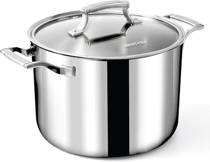 8 Quart Stainless Steel Stock Pot - Fully Clad Tri Ply Large Dutch Oven with Lid - Large Pot for Cooking, Pasta, Soups - Coating-Free, PFAS-Free Non Toxic Cookware - Induction Compatible