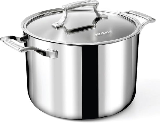 8 Quart Stainless Steel Stock Pot - Fully Clad Tri Ply Large Dutch Oven with Lid - Large Pot for Cooking, Pasta, Soups - Coating-Free, PFAS-Free Non Toxic Cookware - Induction Compatible