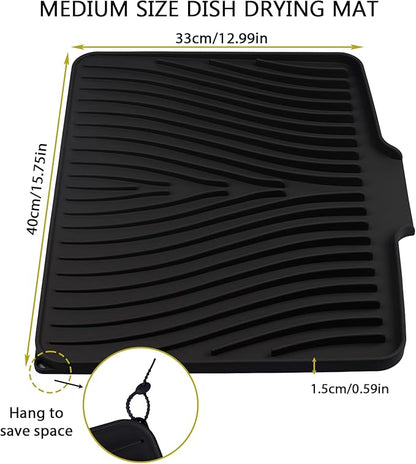 Silicone Drying Mat, 16"X13" With Built-in Drain Lip,Heat-Resistant,Eco-friendly,Hygienic Drying Pad,Leak-Proof and Non-Slip,Silicone Dish Drying Mat for Kitchen Counter or Sink（Black 16X13） - Image 4