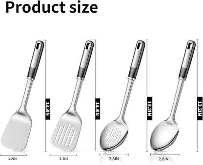 Cooking Utensils Set, Stainless Steel Kitchen Utensils with Serving Spoon and Cooking Spatula, Heat-Resistant, Dishwasher Safe, Ergonomic Handle