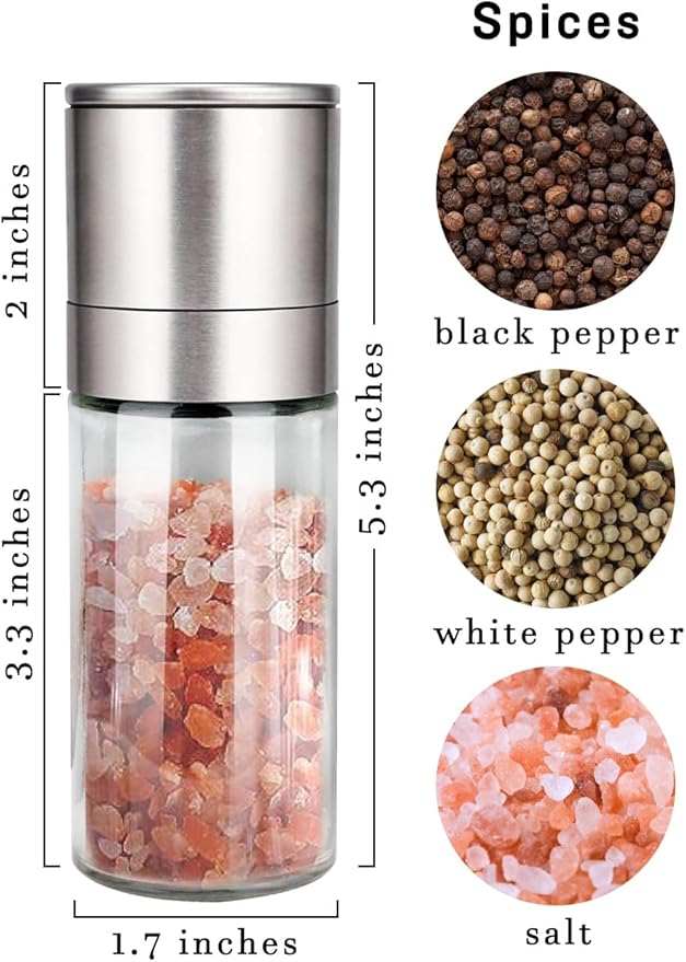Gulex® Salt Grinder Pepper Mill, Refillable, Adjustable Coarseness Black Pepper Grinder, Stainless Steel Sea Salt Shaker with Ceramic Rotor(Seasoning not included) - Image 2