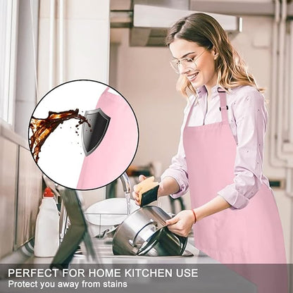 Jubatus 2 Pack 100% Cotton Aprons with 2 Pockets Cooking Chef Kitchen Adjustable Bib Apron for Women Men, Pink - Image 3