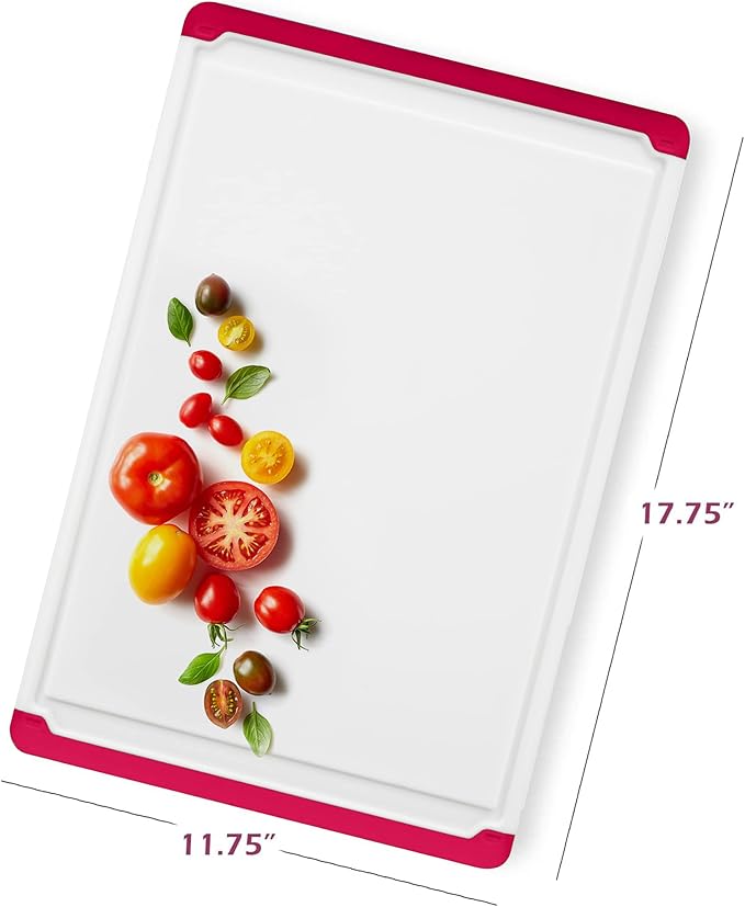 Large Kitchen Plastic Cutting Board - Dishwasher Safe Non-Slip Cutting Boards with Juice Grooves, Easy Grip Handles - Large and Thick Chopping Board Red - Image 2