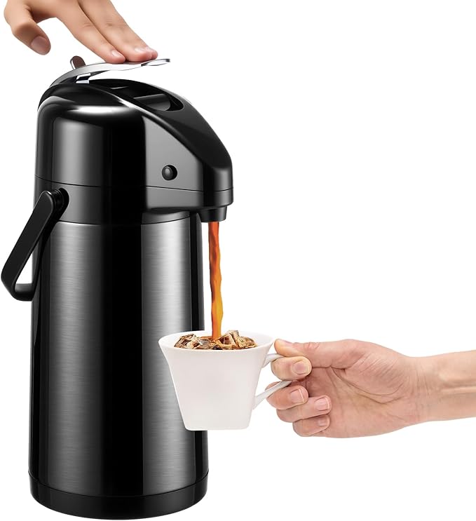 PARACITY Upgraded Airpot Coffee Carafe with Double Pump, Stainless Steel Drink Dispenser for Hot/Cold Beverage with Lazy Susan Base, Coffee Termos Para Cafe for Hot Cocoa for Parties