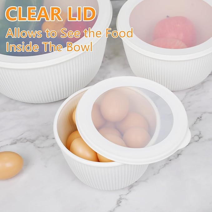 BoxedHome Mixing Bowls with Lids Set, 4 Packs BPA-Free Plastic Prep Bowls for Kitchen, Dishwasher & Microwave Safe, Large Capacity, Beige - Image 5