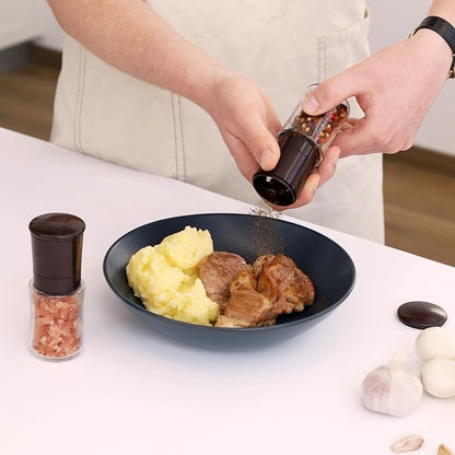 Vzaahu Salt and Pepper Grinder Set Brown, Refillable Small Shakers, Adjustable Coarseness, Ceramic Burr, Peppermill, Kitchen Cooking - Image 6
