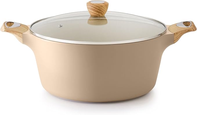 SENSARTE Ceramic Nonstick Stock Pot with Lid, 2.6/4.5/6.6/8.5 QT Soup Pot Casserole Pot, Non-toxic Healthy Pasta Pot, Large Cooking Pot Stew Pot, Induction Compatible, PFOA PFAS PTFE Free, Taupe by SENSARTE