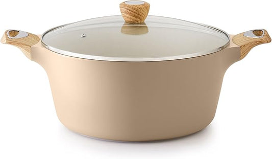 SENSARTE Ceramic Nonstick Stock Pot with Lid, 2.6/4.5/6.6/8.5 QT Soup Pot Casserole Pot, Non-toxic Healthy Pasta Pot, Large Cooking Pot Stew Pot, Induction Compatible, PFOA PFAS PTFE Free, Taupe by SENSARTE