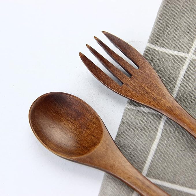Portable Wooden Cutlery Set for Travel and Camping - 4 Piece Set With Reusable Wooden Spoon, Fork, Knife and Chopsticks - Image 8