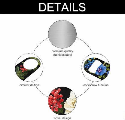 Flowers Stainless Steel Bottle Opener Poppy Wild Roses Cornflower with Leaves Watercolor Floral Romantic Flat Beer Bottle Opener Keychain for Home Kitchen Bar Restaurant Party Birthday Gift