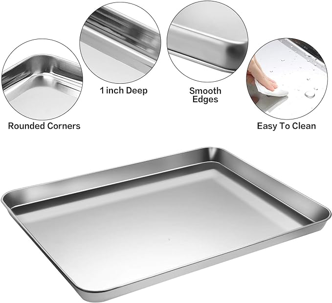 Stainless Steel Baking Sheet Tray Cooling Rack with Silicone Baking Mat Set, Cookie Pan with Cooling Rack, Set of 9 (3 Sheets + 3 Racks + 3 Mats), 10/12/16 Inch, Easy Clean - Image 3