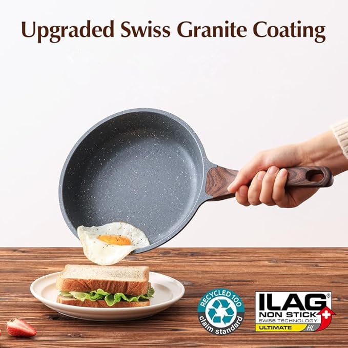 SENSARTE Nonstick Frying Pan Skillet with Lid, Omelet Pan with Cover, Healthy Egg Pan Chef's Pan, Kitchen Cooking Pan, PFOA Free (8inch + Glass Lid) - Image 5