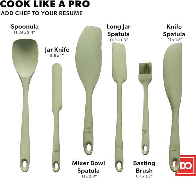 DI ORO 6-Piece Silicone Spatula Set - Rubber Kitchen Utensils for Baking, Cooking & Mixing - Heat-Resistant 600°F BPA Free Spatulas for Nonstick Cookware - Dishwasher Safe (Sage Green)
