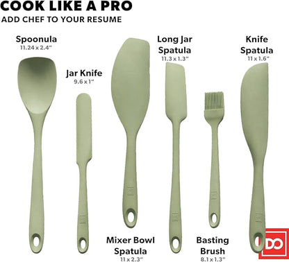 DI ORO 6-Piece Silicone Spatula Set - Rubber Kitchen Utensils for Baking, Cooking & Mixing - Heat-Resistant 600°F BPA Free Spatulas for Nonstick Cookware - Dishwasher Safe (Sage Green)