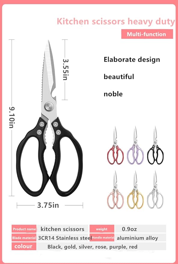 AWinjoy Heavy Duty Sharp Kitchen Scissors, Dishwasher Safe, Cooking Shears for Meat, Chicken, Fish, Poultry, Herb, Bread (Black) - Image 3