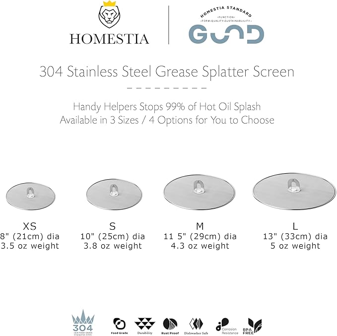 Homestia 4 Pack Splatter Screen for Frying Pan, 13", 11.5", 10", 8" Stainless Steel Grease Splatter Guard with Fold Flat Knob, Kitchen Oil Splatter Guard Set for Safe Cooking - Image 9