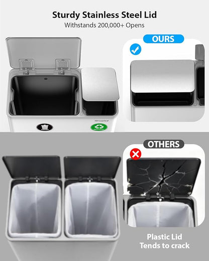 Lovewind Dual Trash Can, 14 + 6 Gallon Garbage Can for Kitchen Dual Compartment Recycling Kitchen Step Trash Bin, Stainless Steel Trash and Recycle Bin Combo with Soft-Close Lid, White - Image 5