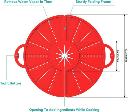Silicone Splatter Screen for Frying Pan, Foldable Splash Guard, Multi-Use Grease Splatter Guard,Heat-Resistant Trivet Mat, 12" Non-Stick Oil Splatter Guard, Dishwasher Safe, BPA Free-red - Image 2