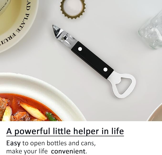 Can Punch Opener Little Cook Stainless Steel Can & Bottle Opener, Manual 2 in 1 Multifunctional Kitchen Tool, Dishwasher Safe (Black) - Image 5