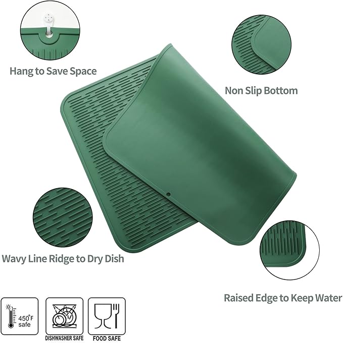MicoYang Silicone Dish Drying Mat for Multiple Usage,Easy clean,Eco-friendly,Heat-resistant Silicone Mat for Kitchen Counter or Sink,Refrigerator or Drawer Liner Green 3XL 28 inches x 18 inches - Image 3