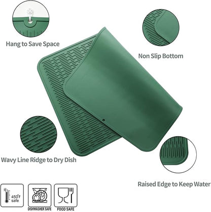 MicoYang Silicone Dish Drying Mat for Multiple Usage,Easy clean,Eco-friendly,Heat-resistant Silicone Mat for Kitchen Counter or Sink,Refrigerator or Drawer Liner Green 3XL 28 inches x 18 inches - Image 3